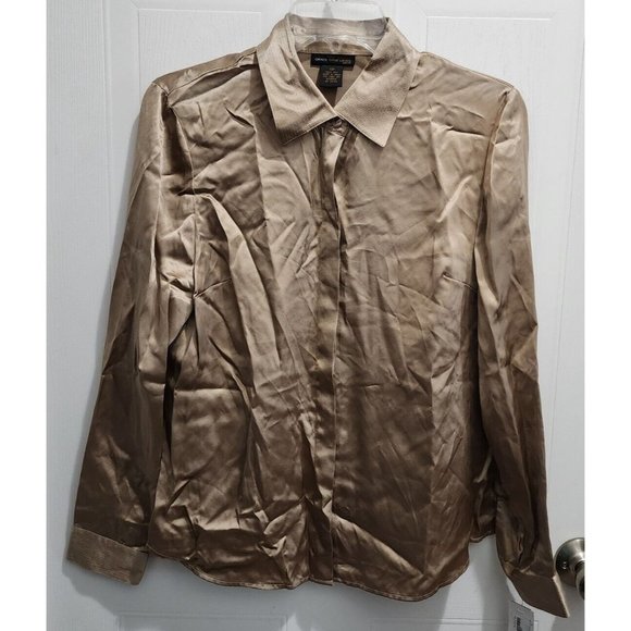 NEW Grace Dane Lewis Women's Long Sleeve Button Up Blouse Top 100% Silk Sz 12P - Picture 1 of 11